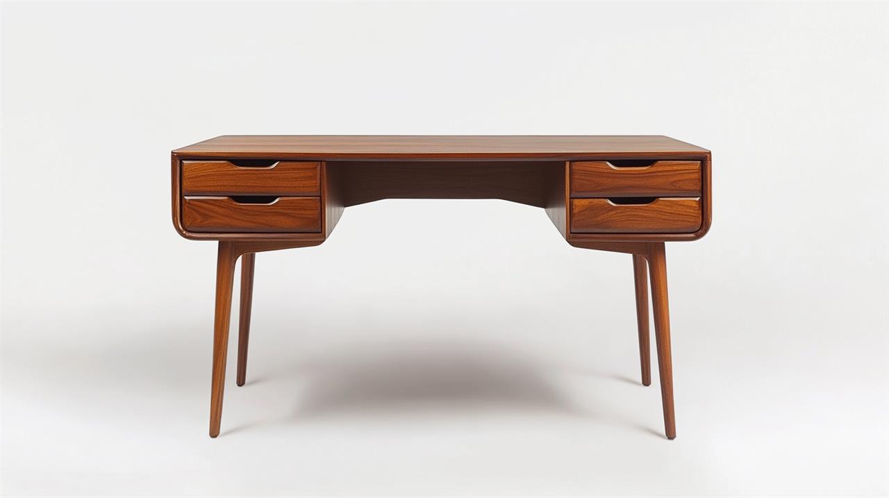 Det perfekte skrivebord med to skuffer i teaktræ